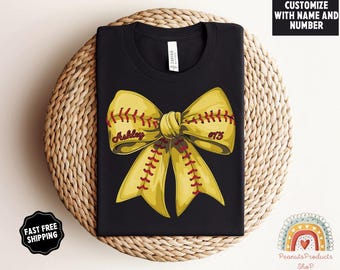 Coquette Softball Shirt, Custom Softball Mom Shirt With Name, Softball Bow Tee, Game Day Shirt, Personalized Softball Bow Tee, Softball Gift