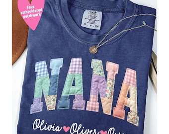 Camiseta Nana Custom Comfort Colors®, camiseta Nana moderna, regalo para el Día de la Madre, camiseta Nana personalizada, camiseta floral con patchwork falso