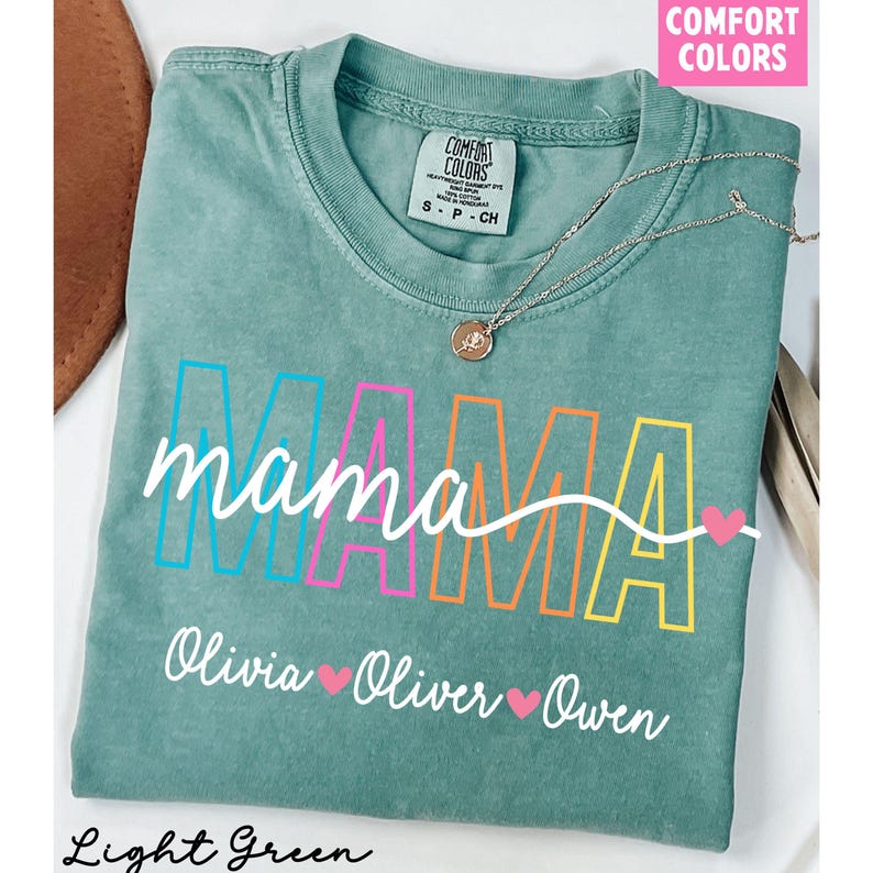 Mama Color:blue Comfort Colors® Mama Shirt for Mother's Day, Personalized Mama Shirt ...