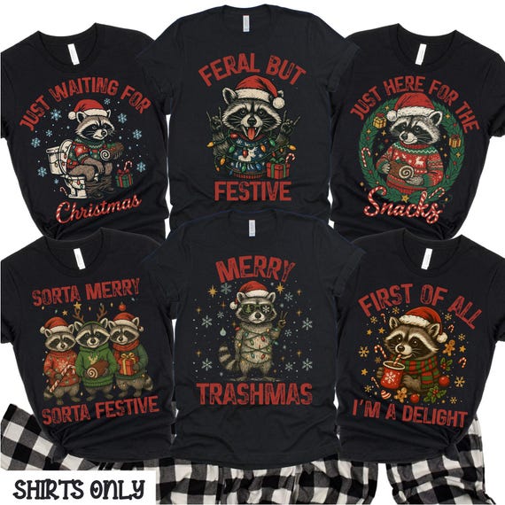 Christmas Raccoon Shirt, Matching Family Christmas Shirts,  Family Christmas Tee, Feral Raccoon Shirt, Feral Christmas Shirts, Group Xmas