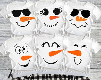 Family Christmas Pajama Shirts, Snowman Face Matching Holiday Pajamas for Family, Christmas PJs, Family Christmas Pajama Shirts