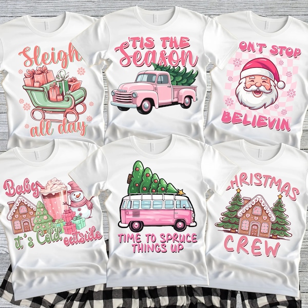 Family Christmas Pajamas, Family Matching Christmas Pajamas, Pink Christmas, Retro Pink Christmas, Vintage Christmas Shirt, Group Christmas