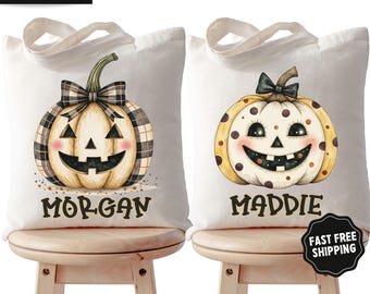 Personalized Trick or Treat Bag, Custom Halloween Bag, Halloween Tote, Kids Halloween Bag with Name, Custom Trick-or-Treat Bag, Pumpkin Tote