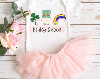 Custom St. Patrick's Day Toddler Shirt with Name, Shamrock Toddler Tee, St Patricks Shirt for Kids, Cute Irish Kid Shirt for Girls, Pink Bow
