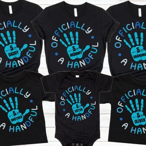 Boys 5th Birthday High Five Shirt, Officially a Handful, 5 Years Old, Boy Fifth Birthday Shirt, 5th Birthday Shirt, Matching Birthday Shirt