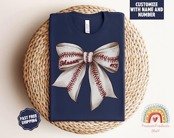 Coquette Baseball Shirt, Custom Baseball Mom Shirt With Name, Baseball Bow Tee, Game Day Shirt, Personalized Baseball Bow Tee, Baseball Gift