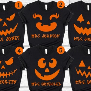 Custom Halloween Teacher Shirt, Teacher Team Shirts, Personalized Halloween Shirt, Pumpkin Face Shirt, Teacher Gift, Halloween Teacher