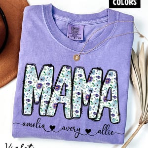 Custom Comfort Colors® Floral Mama Shirt, Vintage Floral Tee, Mother&#39;s Day Gift, Personalized Mama Shirt with Kid&#39;s Names, Custom Mama Shirt