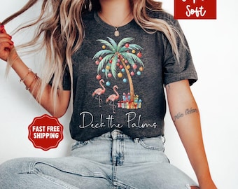 Beach Christmas Shirt, Tropical Christmas TShirt, Flamingo Christmas Tee, Xmas Flamingo Shirt, Santa Beach Shirt, Christmas at the Beach Tee