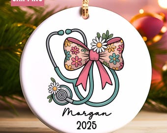 Custom Nurse Ornament, New Nurse Gift, Nurse Christmas Ornament, RN Gift, Nursing Graduation Gift, Personalized Nurse Ornament, Floral Nurse