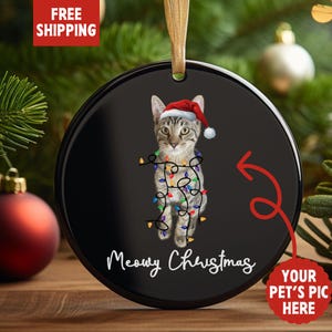 Custom Pet Ornament, Personalized Christmas Cat Ornament, Pet Memorial Gift, Custom Cat Photo Keepsake Ornament, Cat Dog Photo Ornament