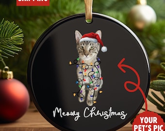 Custom Pet Ornament, Personalized Christmas Cat Ornament, Pet Memorial Gift, Custom Cat Photo Keepsake Ornament, Cat Dog Photo Ornament