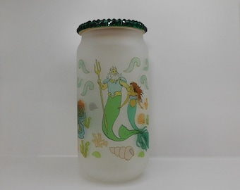 Kleurrijke zeemeermin glazen beker en strass deksel