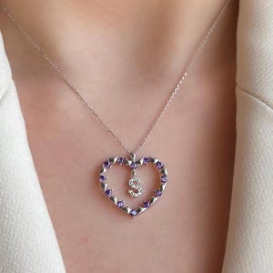 Personalized Heart Initial Necklace – Sterling Silver Heart Pendant with Custom Letter and Clear Stones, Elegant and Meaningful Gift for Her