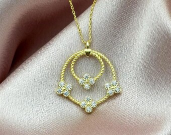 Sterling Silver Four Leaf Clover Necklace: Lucky Charm Pendant