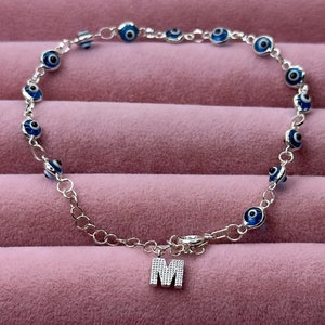 Pulsera del mal de ojo / Pulsera con inicial personalizada / Joyería del mal de ojo / Pulsera de protección contra el mal de ojo / Pulsera con letras personalizada hecha a mano