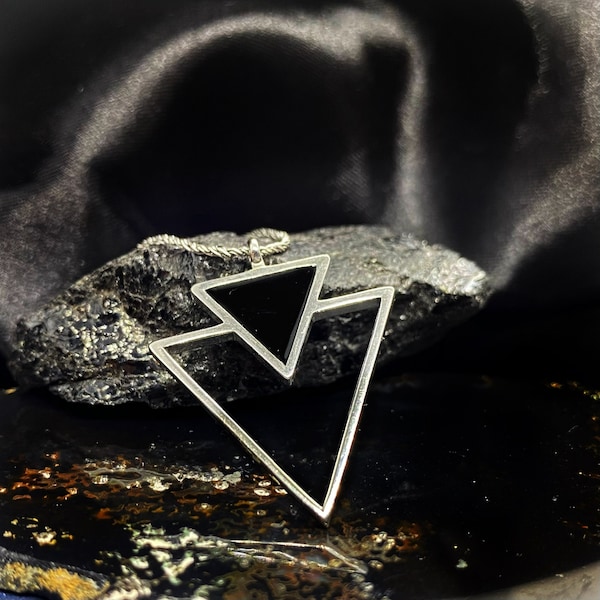 Dreieck Halskette | 925k Silber Dreieck Opal Anhänger | Schwarze Opal Halskette | Handgemachter Schmuck | Männer Schmuck | Geschenk für Männer