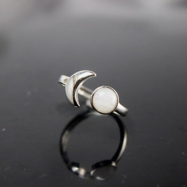 Raw Moonstone Ring | Sterling Silver Dainty Moonstone Moon Ring | Adjustable Open Ring | Handmade Jewelry | Rose Gold Moonstone Ring Vintage