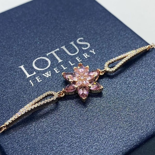 Bracelet fleur de lotus | Bijoux faits main | Bracelets en argent sterling pour femme | Cadeau fait main pour elle | Bijoux floraux