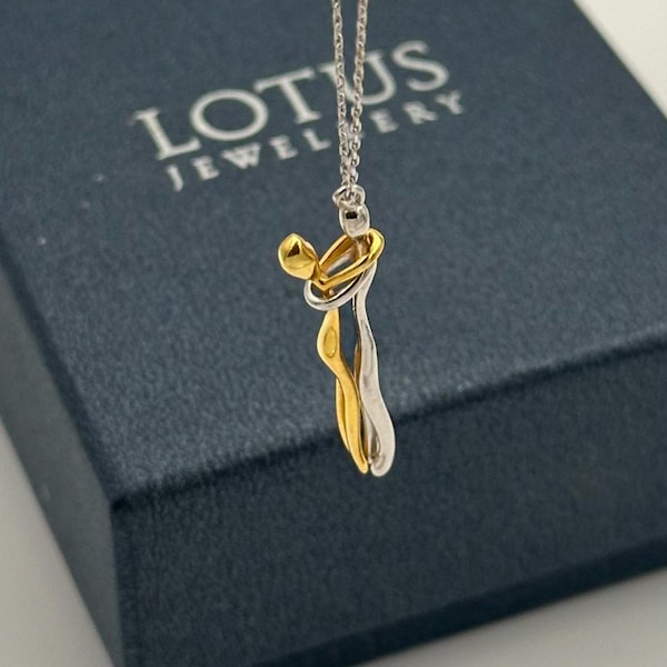 Hugging Couple Necklace: Two-Tone Romantic Pendant