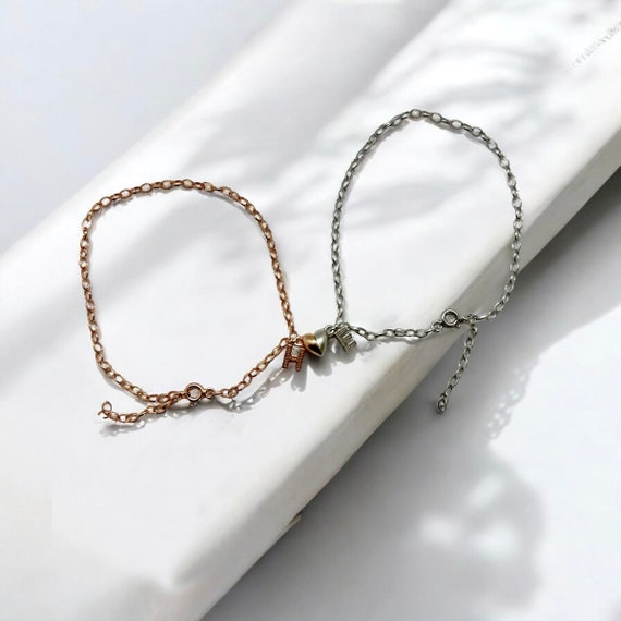 Bracciale In Argento Sterling 925 Per Coppie – Ciondolo A Cuore, Regolabile (16+4 / 17+4 Cm)