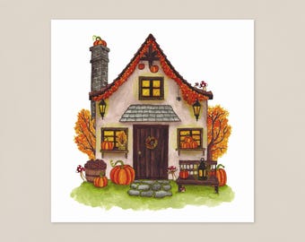 Maison d'automne - illustration aquarelle