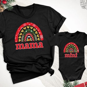 Mama Mini Christmas Matching Shirts, Merry Mama Merry Mini Outfit, Matching Family Christmas Tee, Rainbow Mama and Mini Christmas Shirt