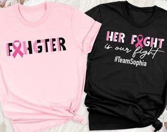 Breast Cancer Shirts For Women, Her Fight Is Our Fight Breast Cancer Fighter Shirts, Pink Ribbon T-Shirt, Breast Cancer Awareness Family Tee