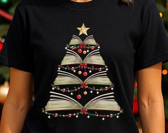 Christmas Book Tree Shirt School Christmas Book Tree T-Shirt, Book Lovers Christmas Tee, Christmas Holiday Outfit, Christmas Party Shirt