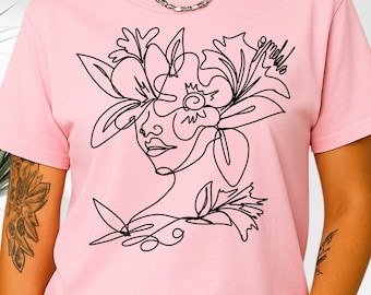 Abstract Minimalist Art Woman Shirt, Floral Flower Woman T-Shirt, Woman Face Art Tee, Minimalistic Aesthetic Shirt, Line Art Woman T shirt