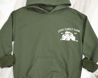 Custom Farm Name Tractor Sweatshirt Hoodie, Family Farmer Matching Sweater, Farming Family Christmas Tee, Farmer Est Custom Tractor Hoodie
