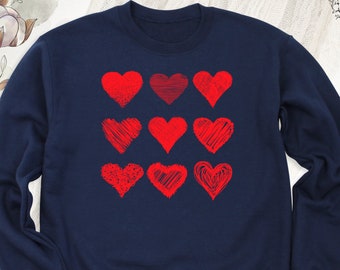 Tiny Red Sweethearts Sweatshirt, Valentines Day Love Red Color Hearts Sweater, Amour Passion Outfit, Sympathy love Clothing, Red heart Tee