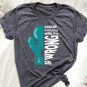Cancer Awareness T-Shirt, Ovarian Cancer Fight Cancer Ribbon T-Shirt, Ovarian Cancer Warrior Tee, Ovarian Cancer Warrior Shirt, Cancer Tees