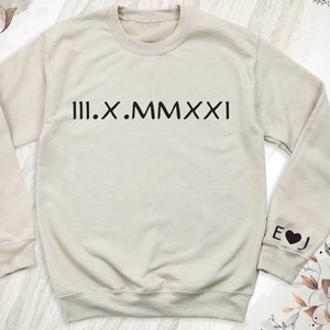 Custom Couple Roman Numeral Sweatshirt, Anniversary Sweatshirt, Matching Hoodie For Couples, Custom Hoodies For Boyfriend With Initial Heart