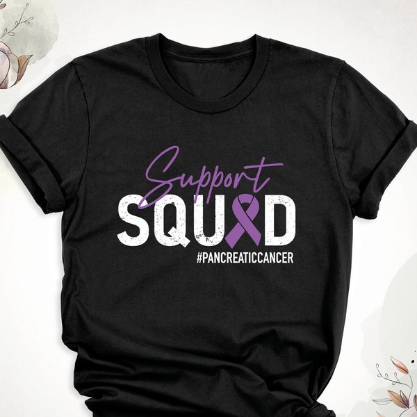 Pancreatic Cancer Support Squad Shirt, Purple Ribbon Cancer Tee, Cancer Warrior Team T-Shirt, Pancreatic Cancer Tee, Cancer Awareness Shirt