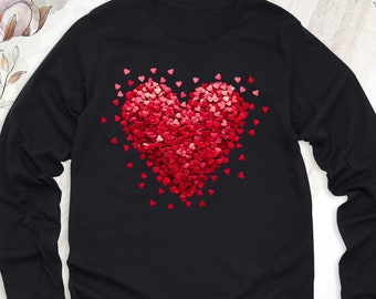 Valentines Day Double Hearts Long Sleeve, Hearts Valentine Sweatshirt, Love Heart Hoodie, Valentines Day Heart Tee, Women Valentine Sweater