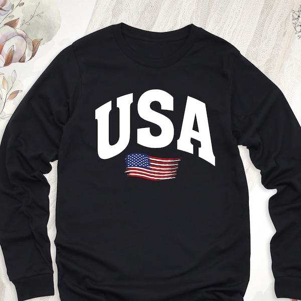 4th Of July American Flag Long Sleeve, USA Flag Graphic Tees, 4th of July Party Family Group Gift Sweatshirt, 4th Of July Patriotic Hoodie