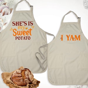 Halloween Couple Apron She&#39;s My Sweet Potato I Yam Aprons, Thanksgiving Christmas Fall Couples Apron, His Her Matching Apron, Wedding Apron