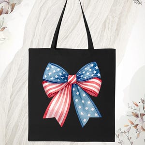 American Flag Tote Bag, 4th Of July Coquette Bow Bag, Festive 4th of July Tote Bag, USA Flag Tote Bag, Stars and Stripes Beach Bag, Flag Bag