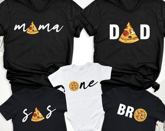 Family Pizza T-Shirt, Pizza Pie & Slices Shirt, Pizza Slice Mom Dad Bro One Baby Son Daughter Matching Shirt, Pizza Theme Birthday Party Tee