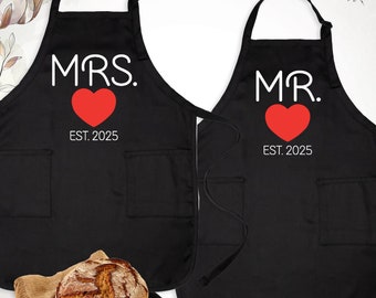 Mrs Mr Couples Aprons, Valentines Day Tee Apron, Custom Mr And Mrs Apron, Matching Couples Him and Her Aprons, Husband Wife Aprons