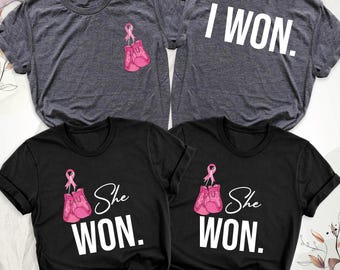 Breast Cancer Survivor Shirt I Won. Cancer Fighter T-Shirt, Pink Ribbon Warrior Tee, Custom Beat Cancer Tees She Won Boxing Gloves Awareness