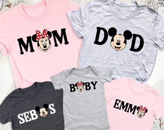 Disney Mom Dad Custom Name Tshirt, Disney Family Tee, Matching Family Disney Birthday Shirt, Mickey Mouse Dad Tee, Minnie Mouse Mom T-Shirt