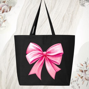 Coquette Pink Bow Tote Bag, Women Girls Tote Bag, Cute Travel Tote Bag, Bow Aesthetic Bag, Cute Pink Bow Tote Bag, Coquette Bow Tote Bag