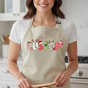Custom Name Funny Christmas Apron, Personalized Christmas Tee Apron, Custom Matching Christmas Apron, Family Apron, Christmas Kitchen Apron