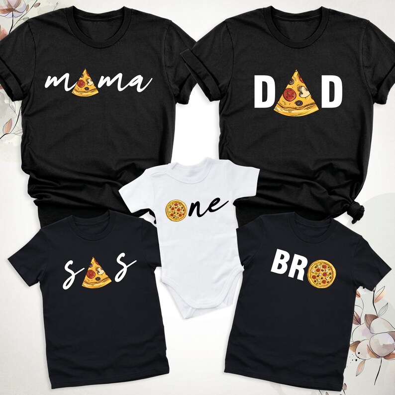 Family Pizza T-Shirt, Pizza Pie & Slices Shirt, Pizza Slice Mom Dad Bro One Baby Son Daughter Matching Shirt, Pizza Theme Birthday Party Tee image 4