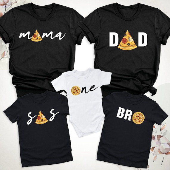 Family Pizza T-Shirt, Pizza Pie & Slices Shirt, Pizza Slice Mom Dad Bro One Baby Son Daughter Matching Shirt, Pizza Theme Birthday Party Tee
