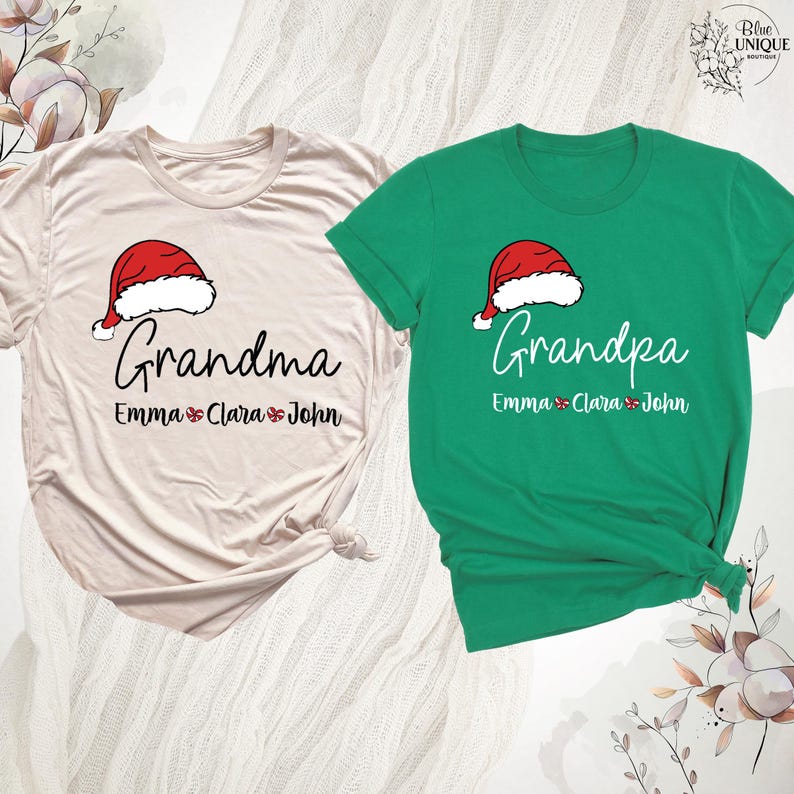 Custom Christmas Grandma Grandpa Shirt Matching Family Christmas T-Shirt Custom Grandkids Name Tee Personalized Christmas Nana Papa Shirt 画像 6