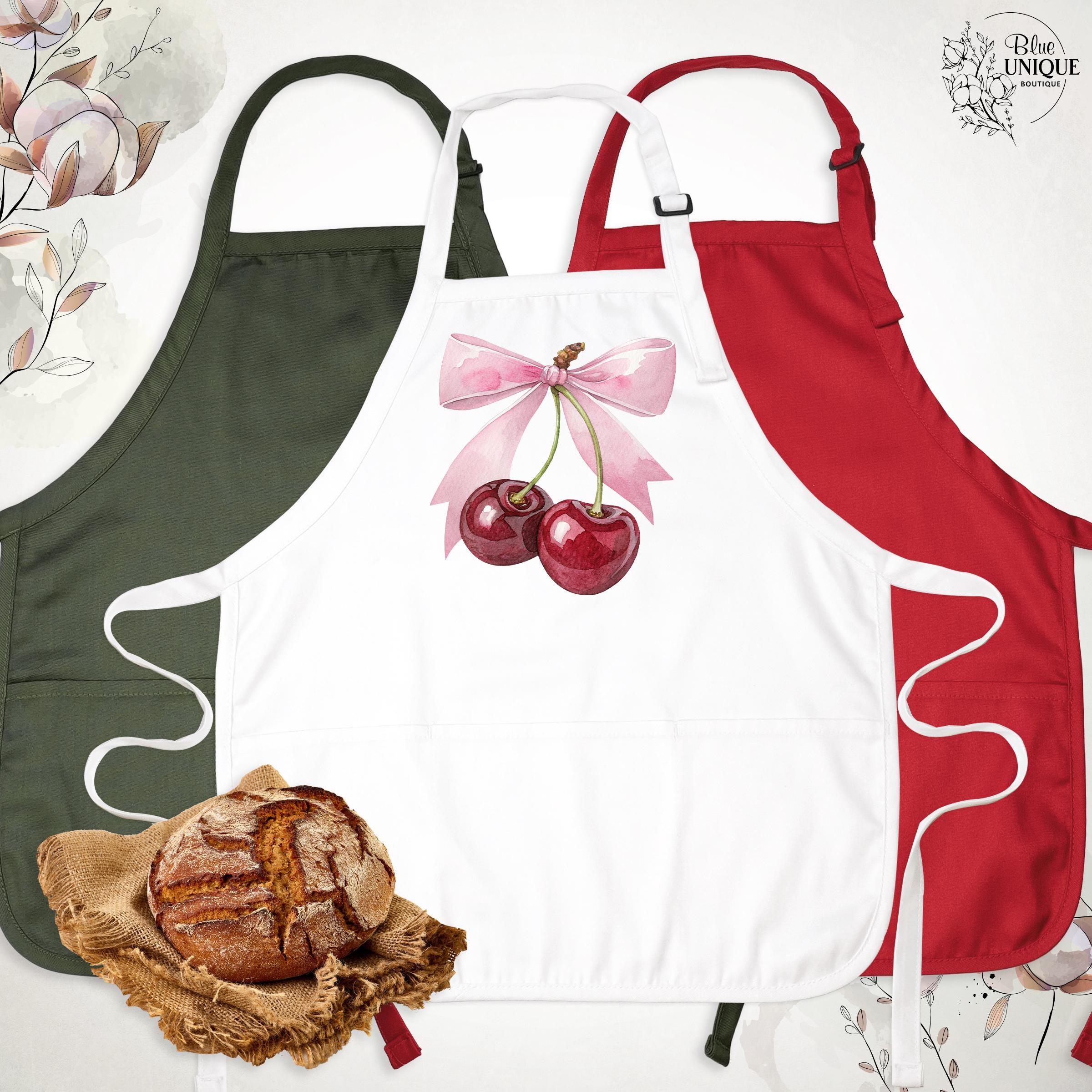 Coquette Pink Bow Cherry Apron, Baking Club Apron, Valentine