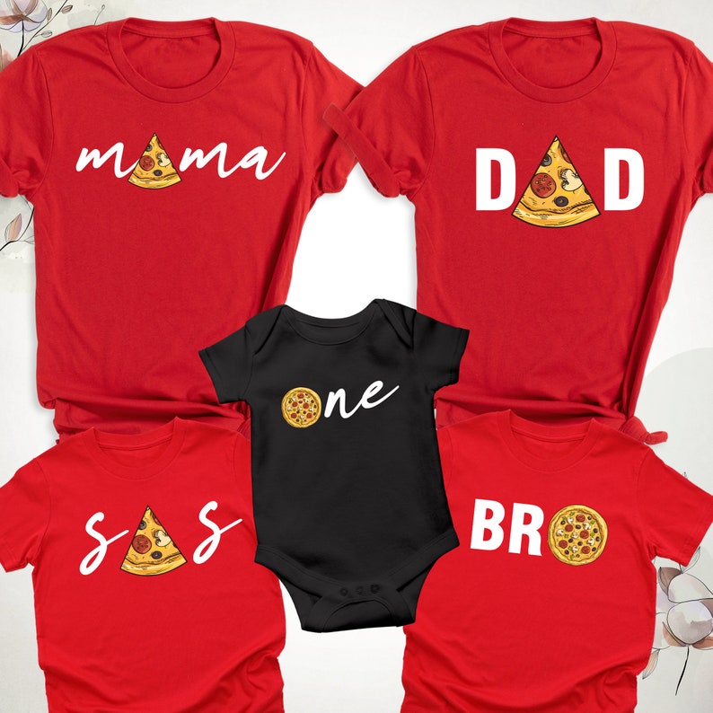 Family Pizza T-Shirt, Pizza Pie & Slices Shirt, Pizza Slice Mom Dad Bro One Baby Son Daughter Matching Shirt, Pizza Theme Birthday Party Tee image 3